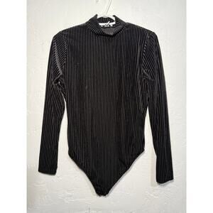 Cara Santana x Nine West velvet striped mock neck long sleeve body suit womens M